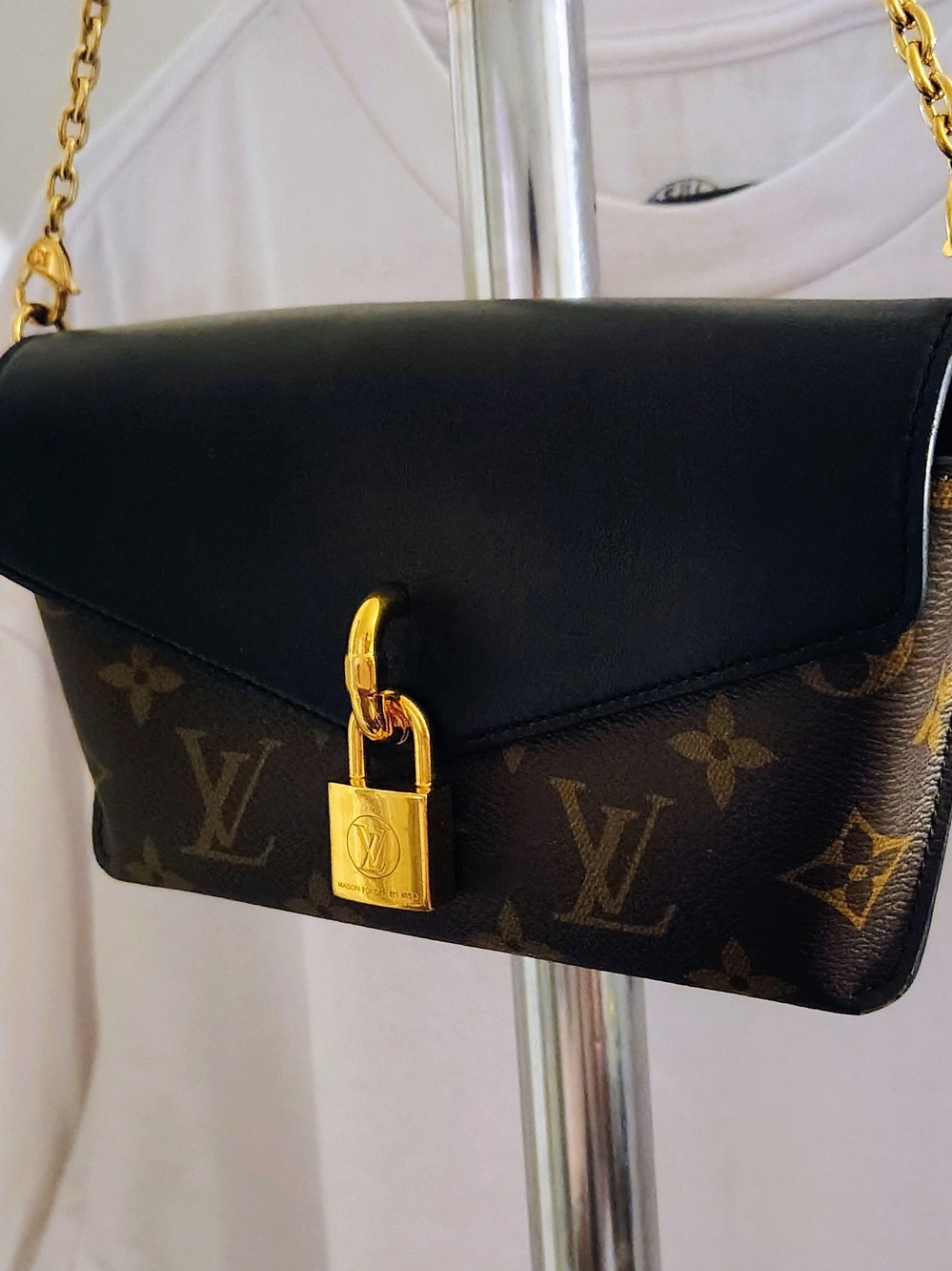 Louis Vuitton Black & Monogram Padlock Crossbody Bag